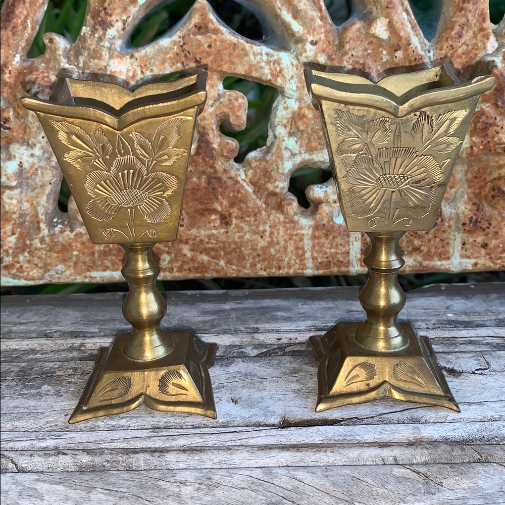Vintage Brass Floral Saudi Arabian Candle Holders or Decorative Piece - Picture 12 of 12